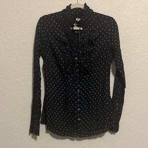 Cino Fleur-de-lis Black & White Ruffled Button Down Shirt